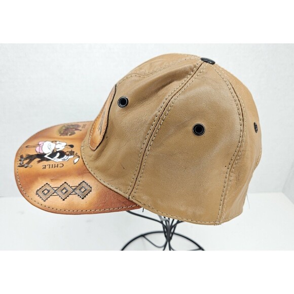 Men's Leather Chile Adjustable Cap Hand Tooled Scenes Color Lined - Picture 4 of 5